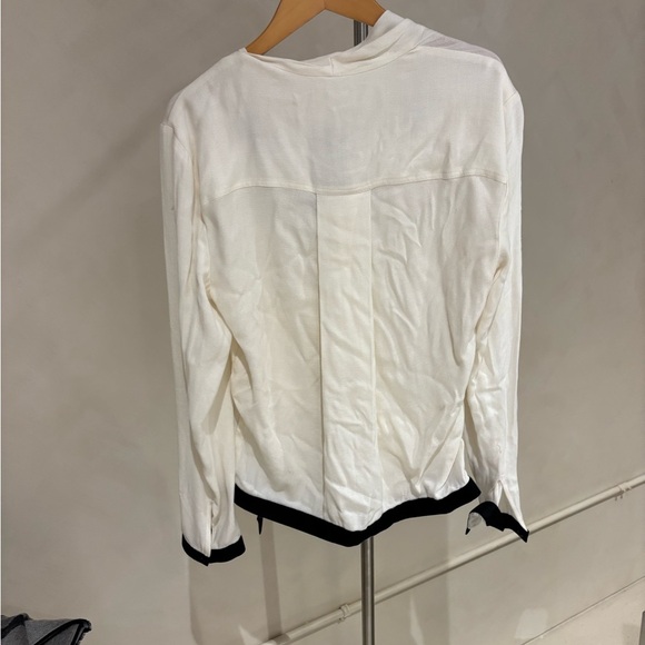 Helmut Lang White V-Neck Front Pocket Black Trim Viscose/Wool - Picture 3 of 3